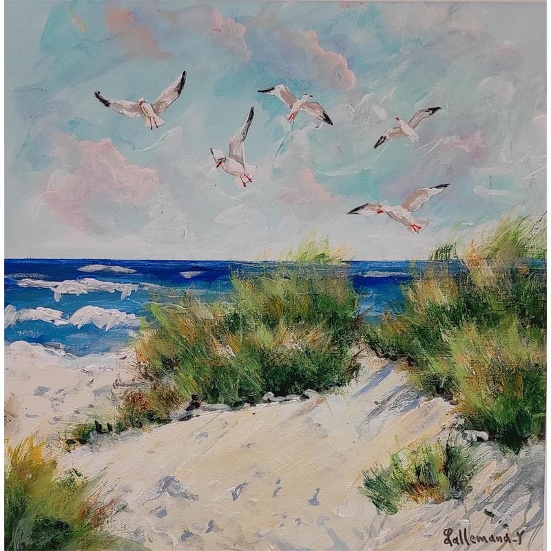 Painting Dunes et mouettes 4 by Lallemand Yves | Painting Figurative Acrylic Landscapes, Marine