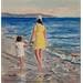 Peinture Femme et enfant se promenant sur la plage par Lallemand Yves | Tableau Figuratif Marine Acrylique
