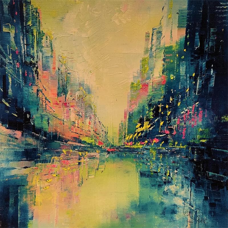 Painting Les stores jaunes by Levesque Emmanuelle | Painting Abstract Oil Landscapes Urban Minimalist