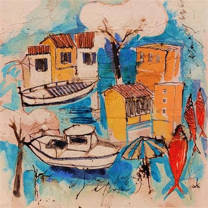 Peinture Douceur du port par Colombo Cécile | Tableau Figuratif Acrylique scènes de vie