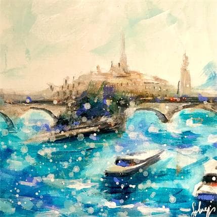 Peinture La Seine bleue par Solveiga | Tableau Figuratif Acrylique Paysages, Vues marines