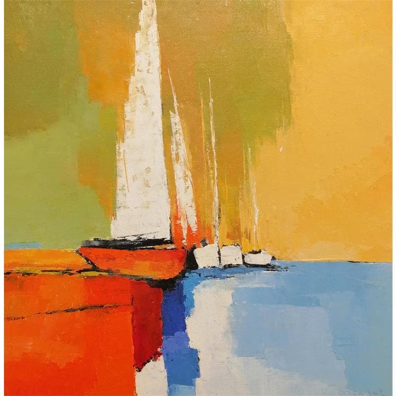 Gemälde One sailing boat von Menant Alain | Gemälde Figurativ Marine Öl Acryl