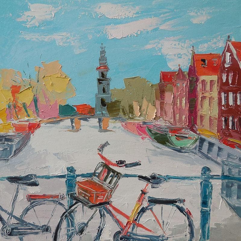 Painting Amsterdam 3 by Lunetskaya Elena | Painting Figurative Life style Cardboard Oil