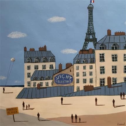 Painting Paris plage by Lionnet Pascal | Painting Surrealist Acrylic Urban