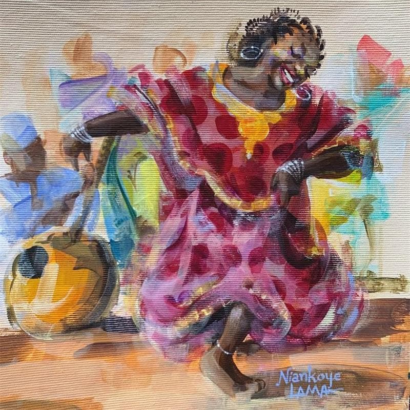Peinture La danseuse a la cora par Lama Niankoye | Tableau Figuratif Acrylique scènes de vie