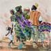 Painting Le Commercant de Pagnes et Famille by Lama Niankoye | Painting Figurative Life style Acrylic
