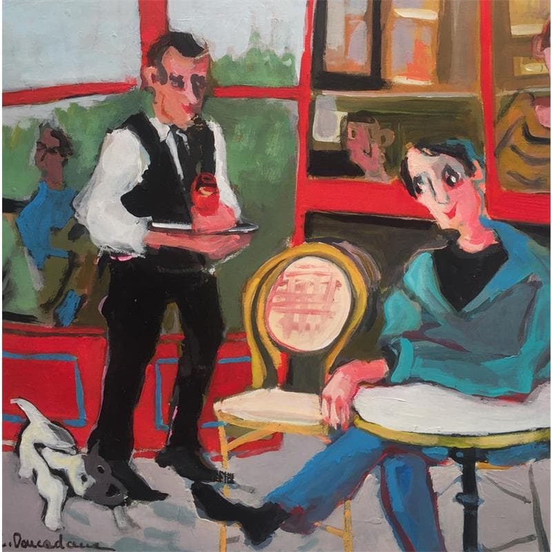 Gemälde Le café von Doucedame Christine | Gemälde Figurativ Alltagsszenen Acryl