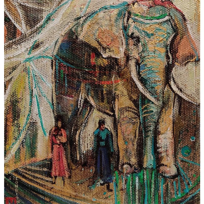 Gemälde MON ELEPHANT von Machi | Gemälde Figurativ Alltagsszenen Tiere Öl Acryl
