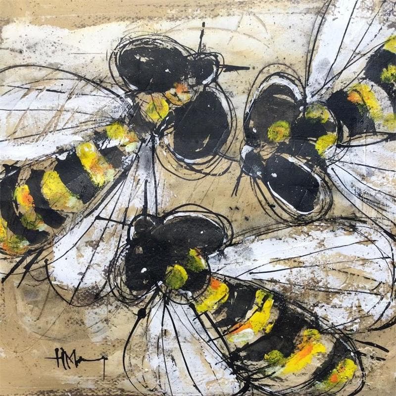 Painting 3 Bees by Maury Hervé | Painting Naive art Animals
