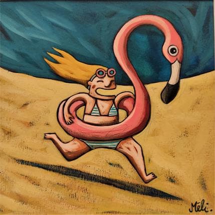 Peinture J'ai rdv avec la mer par Catoni Melina | Tableau Art naïf Acrylique scènes de vie