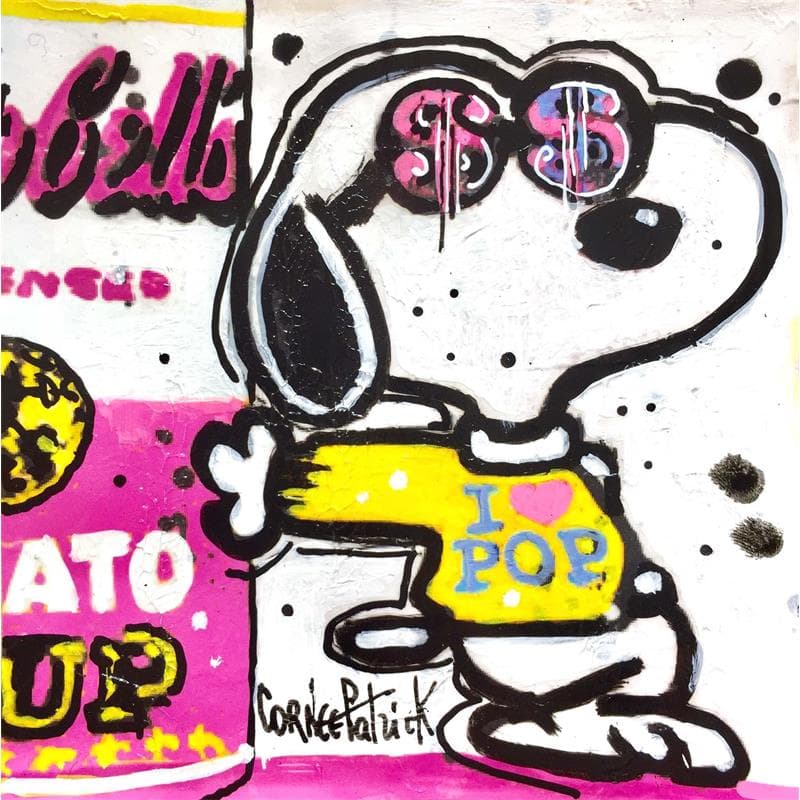 Peinture Snoopy loves Pop Art par Cornée Patrick | Tableau Pop Art Mixte icones Pop