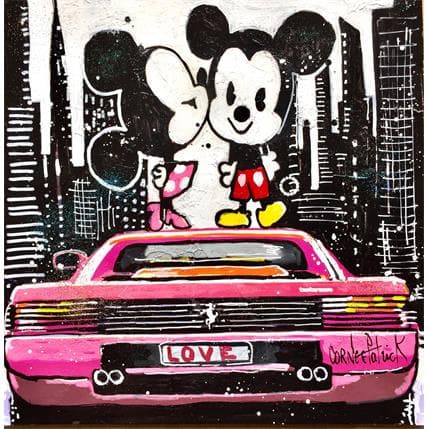 Peinture Mickey and Minnie with Ferrari Testarossa par Cornée Patrick | Tableau Pop Art Graffiti icones Pop