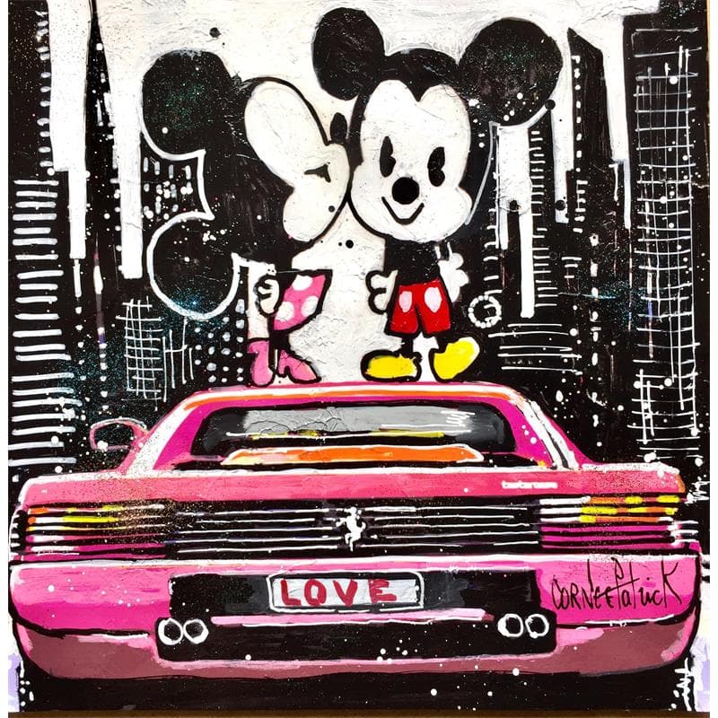 Painting Mickey and Minnie with Ferrari Testarossa by Cornée Patrick | Painting Pop art Graffiti Pop icons
