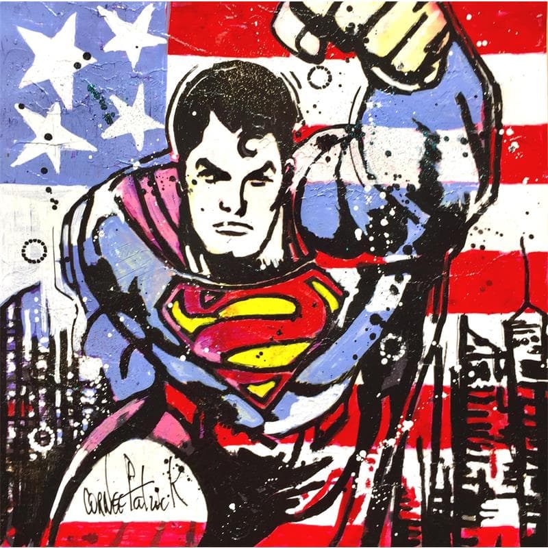 Painting Superman in New York City by Cornée Patrick | Painting Pop art Graffiti Pop icons