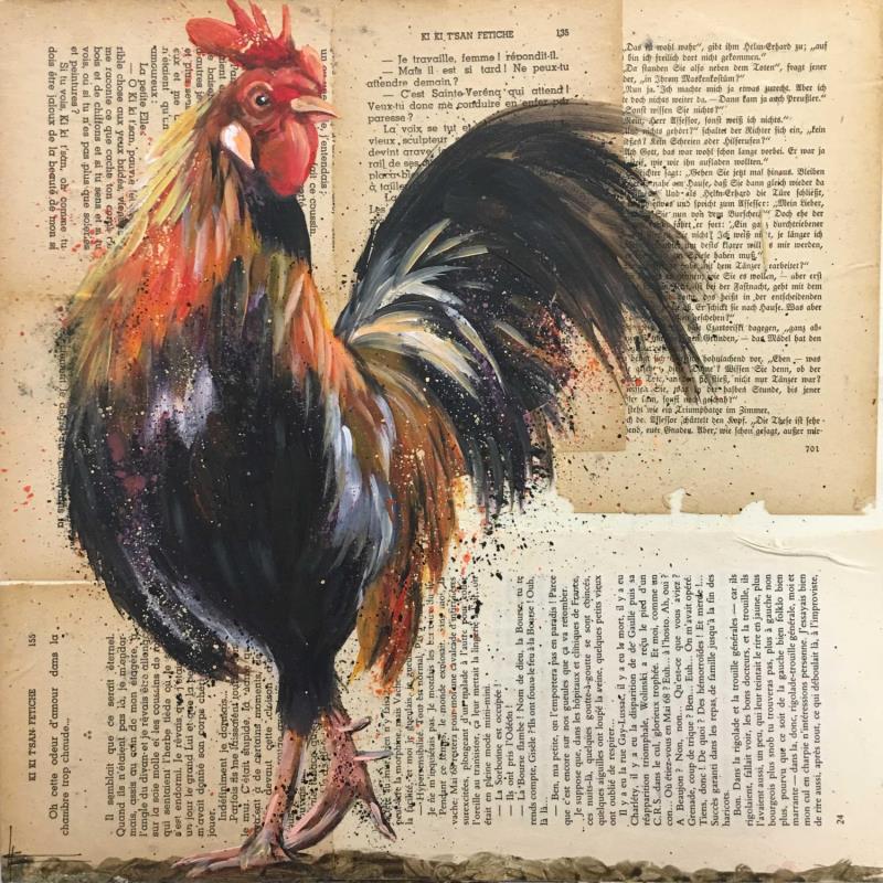 Painting Coq by Locoge Alice | Painting Figurative Animals Acrylic Gluing