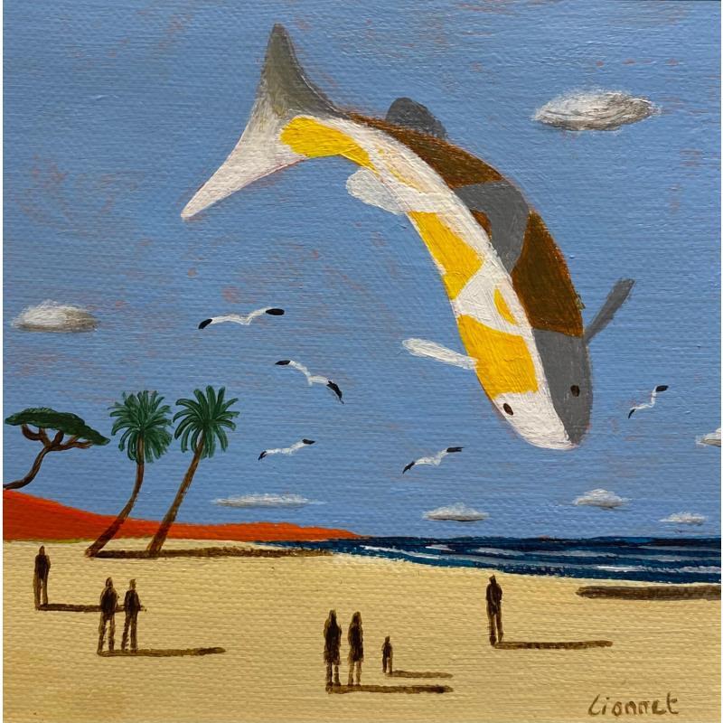 Painting Carpe sur la plage by Lionnet Pascal | Painting Surrealism Landscapes Animals Acrylic