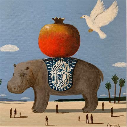 Painting Hippopotame et colombe blanche by Lionnet Pascal | Painting Surrealist Acrylic Animals, Pop icons