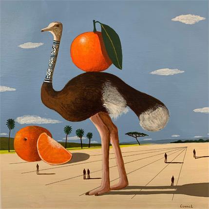 Peinture Autruche aux oranges par Lionnet Pascal | Tableau Surréaliste Acrylique animaux