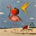 Peinture Flamant rose et canari par Lionnet Pascal | Tableau Surréalisme Animaux Acrylique