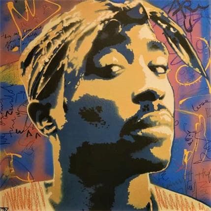 Painting Tupac by G. Carta | Painting Pop-art Acrylic, Graffiti Portrait
