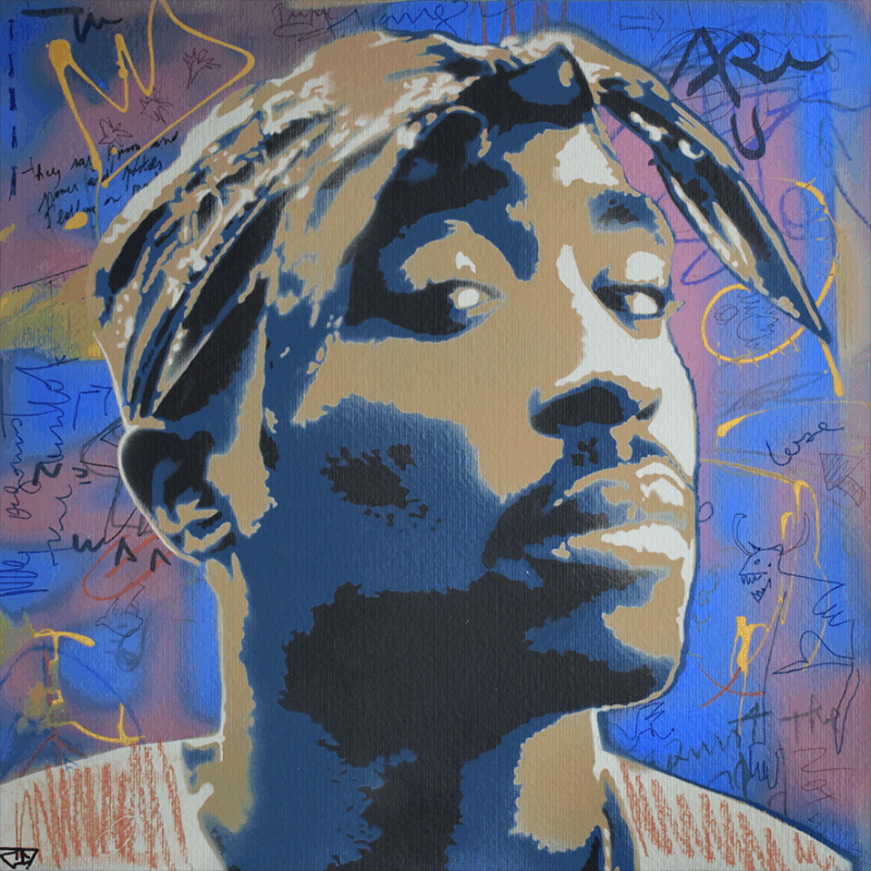 Gemälde Tupac von G. Carta | Gemälde Pop-Art Porträt Graffiti Acryl