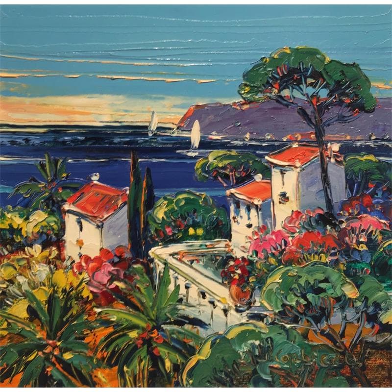 Painting Les hauts de Cannes by Corbière Liisa | Painting Figurative Oil Landscapes, Marine