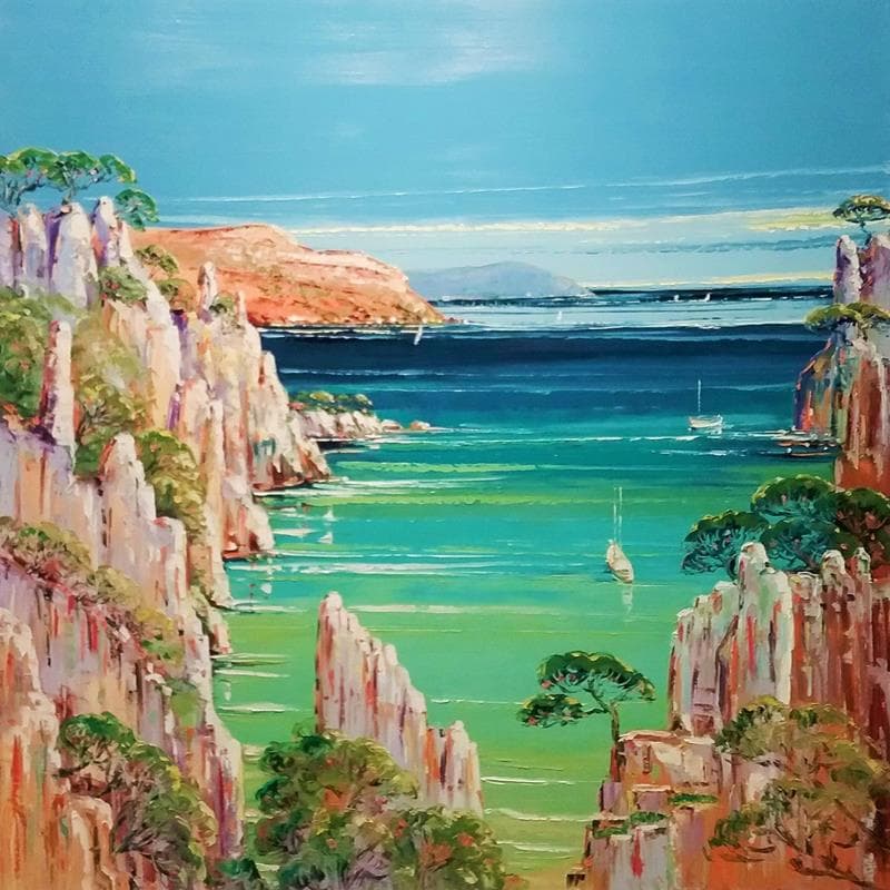 Painting Balade à la calanque d'En Vau by Corbière Liisa | Painting Figurative Oil Landscapes Marine