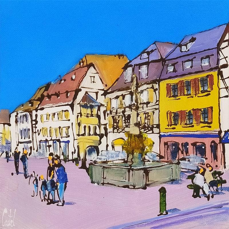 Painting Obernai, Place du marché, 12 by Castel Michel | Painting Figurative Acrylic Landscapes, Pop icons