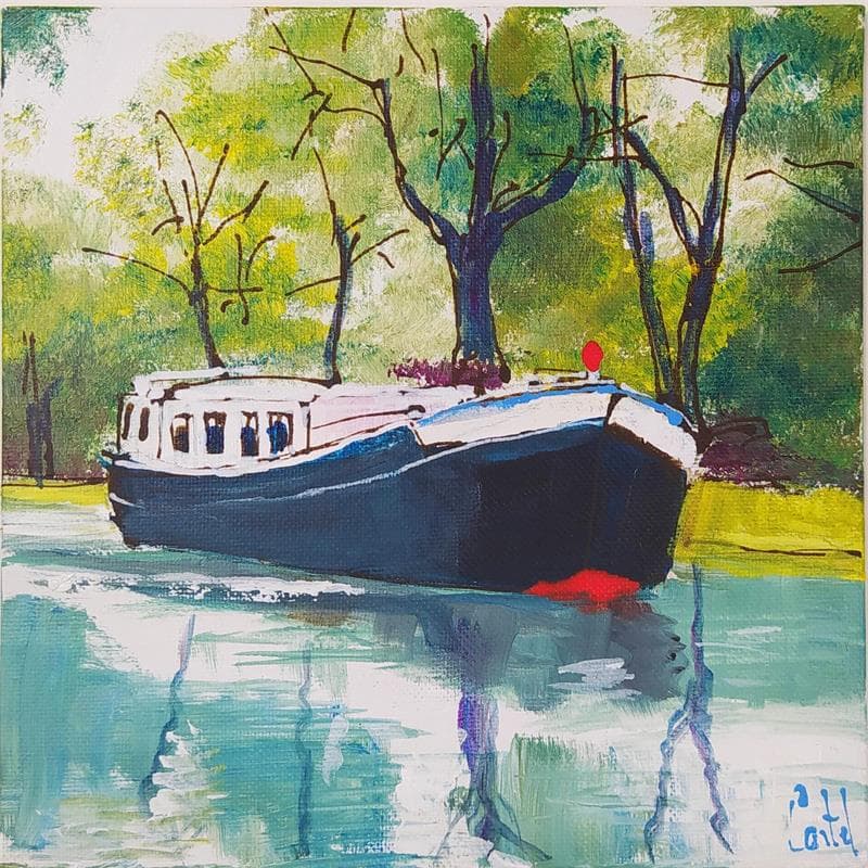 Painting Sur le Canal du Rhône au Rhin, 14 by Castel Michel | Painting Figurative Acrylic Landscapes, Pop icons