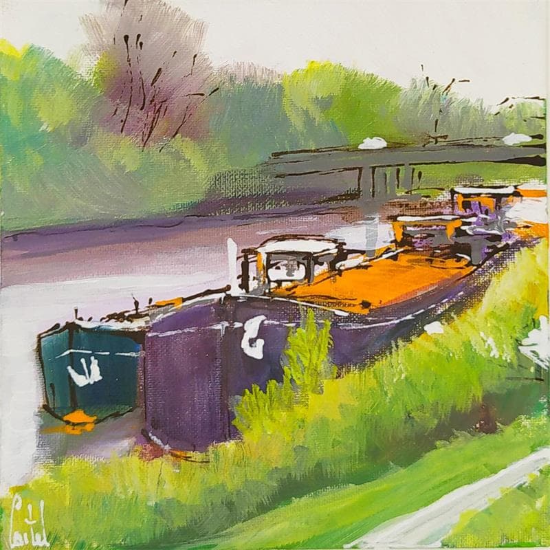 Painting Sur le Canal du Rhône au Rhin, 52 by Castel Michel | Painting Figurative Landscapes Acrylic