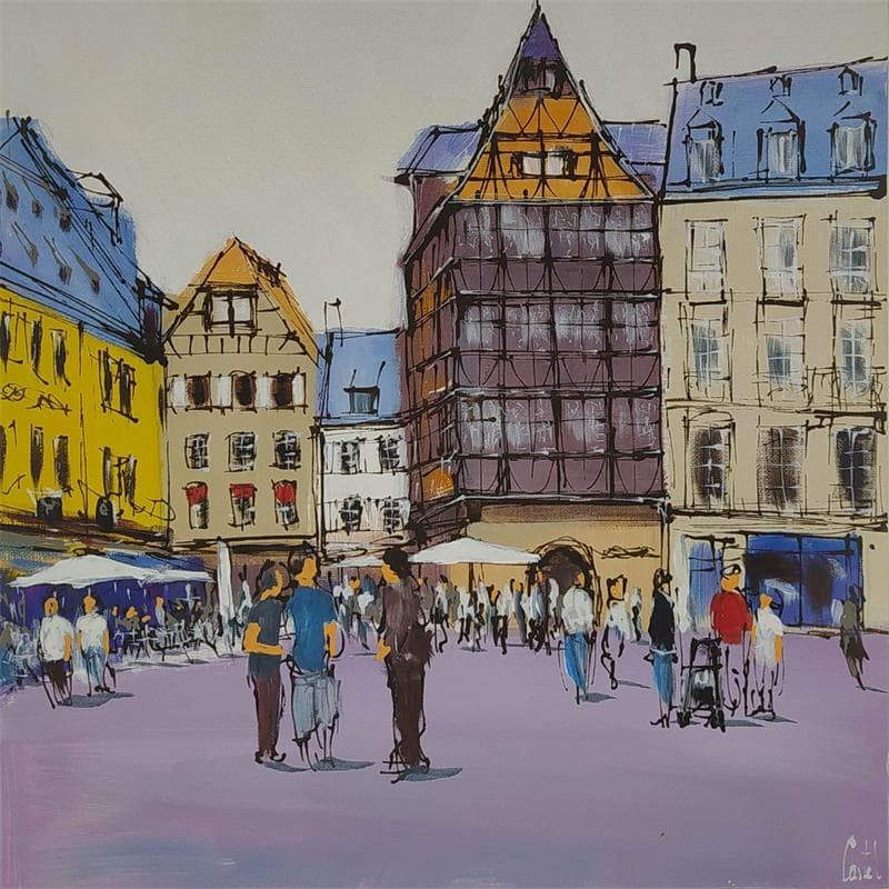 Peinture Strasbourg, Place de la Cathédrale, 26 par Castel Michel | Tableau Figuratif Mixte Paysages