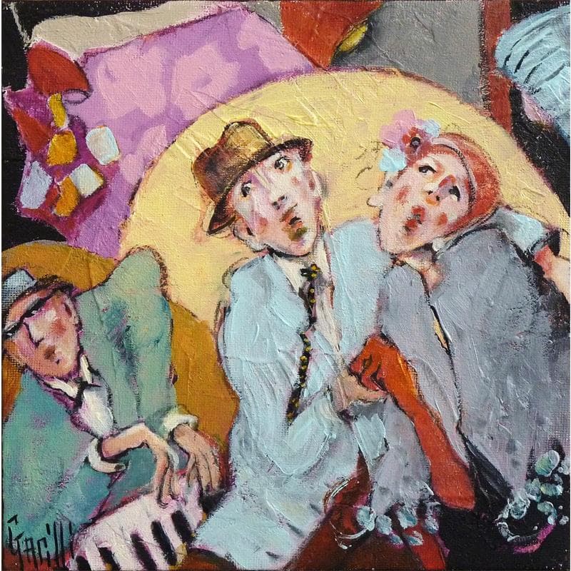 Gemälde Petits pas sur jazz melody von Garilli Nicole | Gemälde Figurativ Acryl Alltagsszenen, Pop-Ikonen