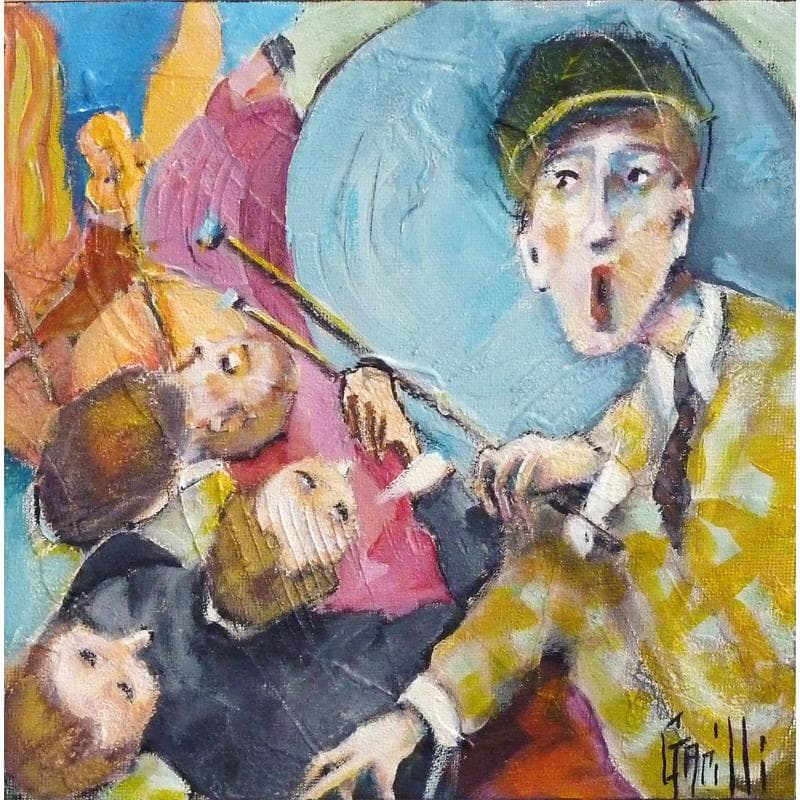 Gemälde Le chef d'orchestre von Garilli Nicole | Gemälde Figurativ Acryl Alltagsszenen, Pop-Ikonen