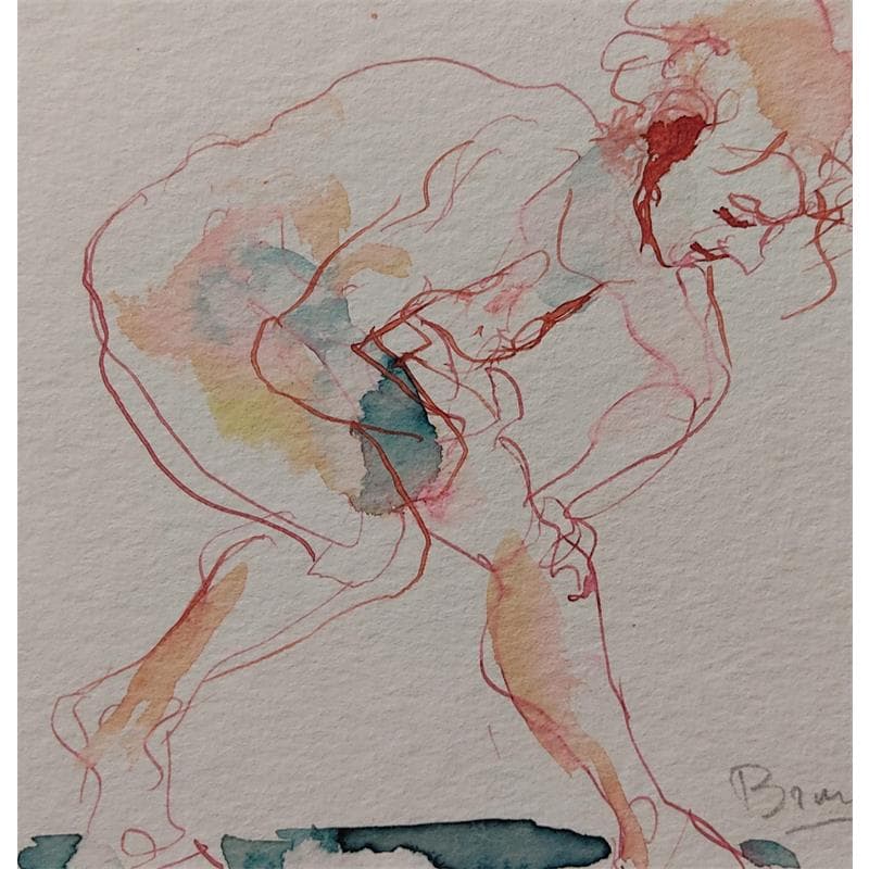 Painting alice penchée en avant by Brunel Sébastien | Painting Figurative Nude Watercolor
