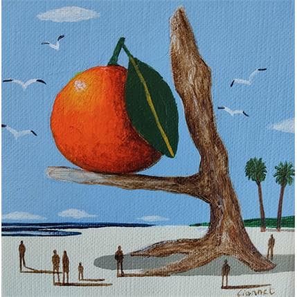 Painting Orange perchée by Lionnet Pascal | Painting Surrealist Acrylic Life style