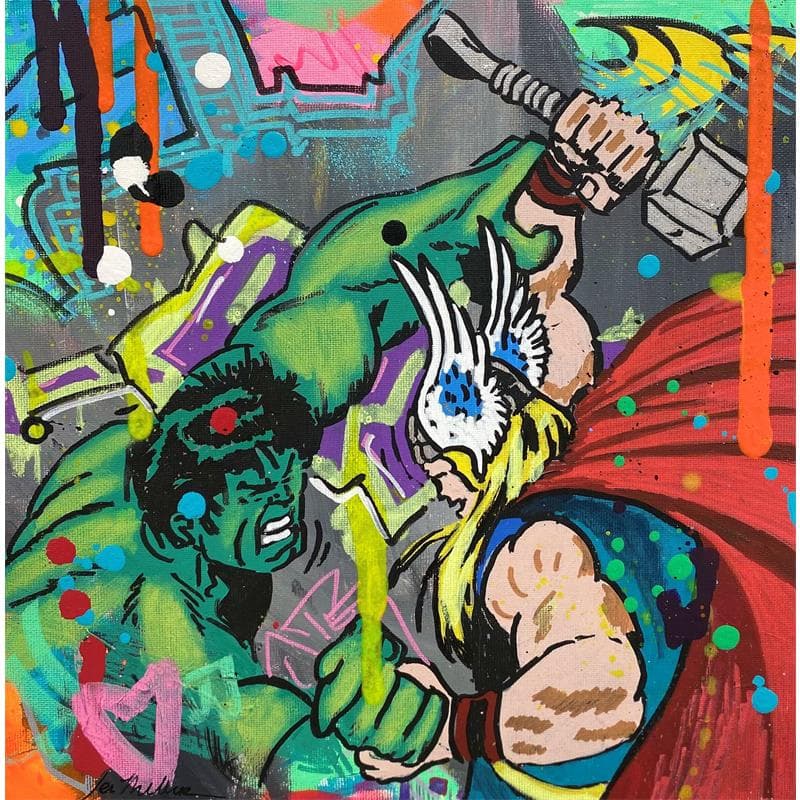 Gemälde Hulk vs Thor von Miller Jen  | Gemälde Street art Pop-Ikonen