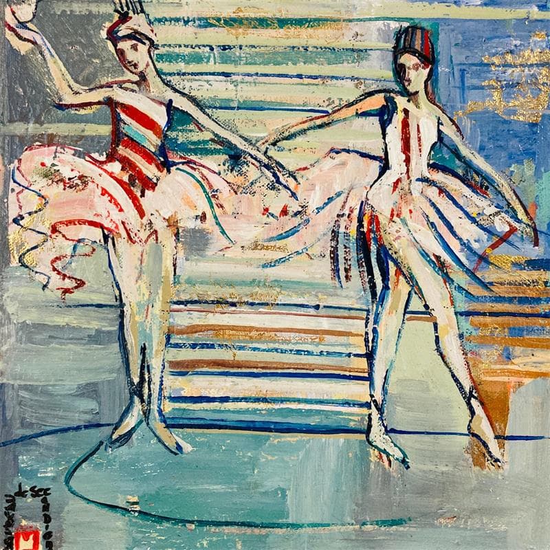 Painting Les danseuses et l'oiseau by Machi | Painting  Acrylic, Ink, Oil Pop icons