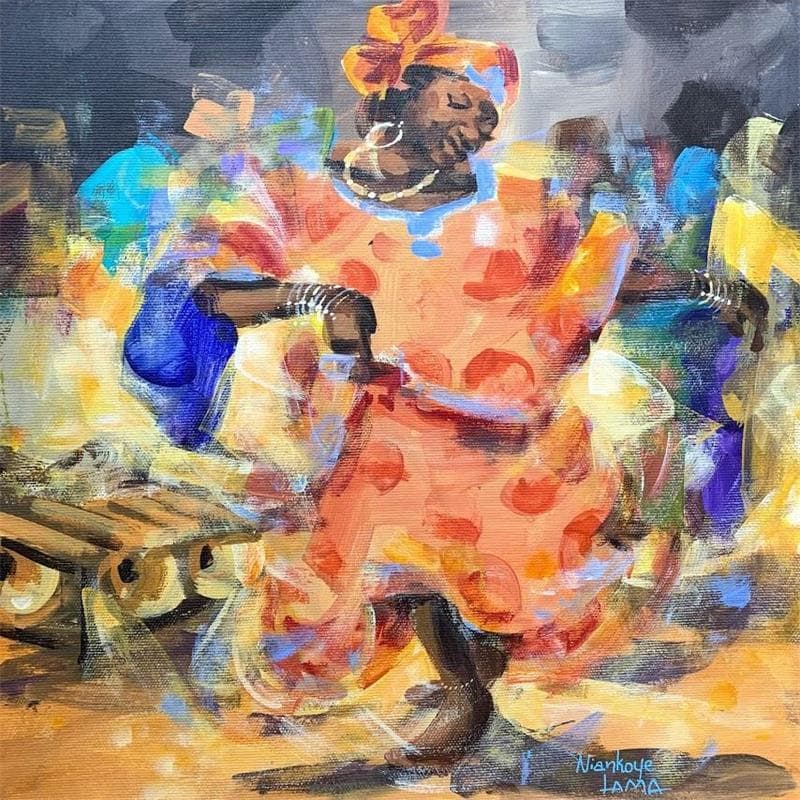Gemälde PLACE DE MARCHE AFRICAIN von Lama Niankoye | Gemälde Figurativ Alltagsszenen Acryl