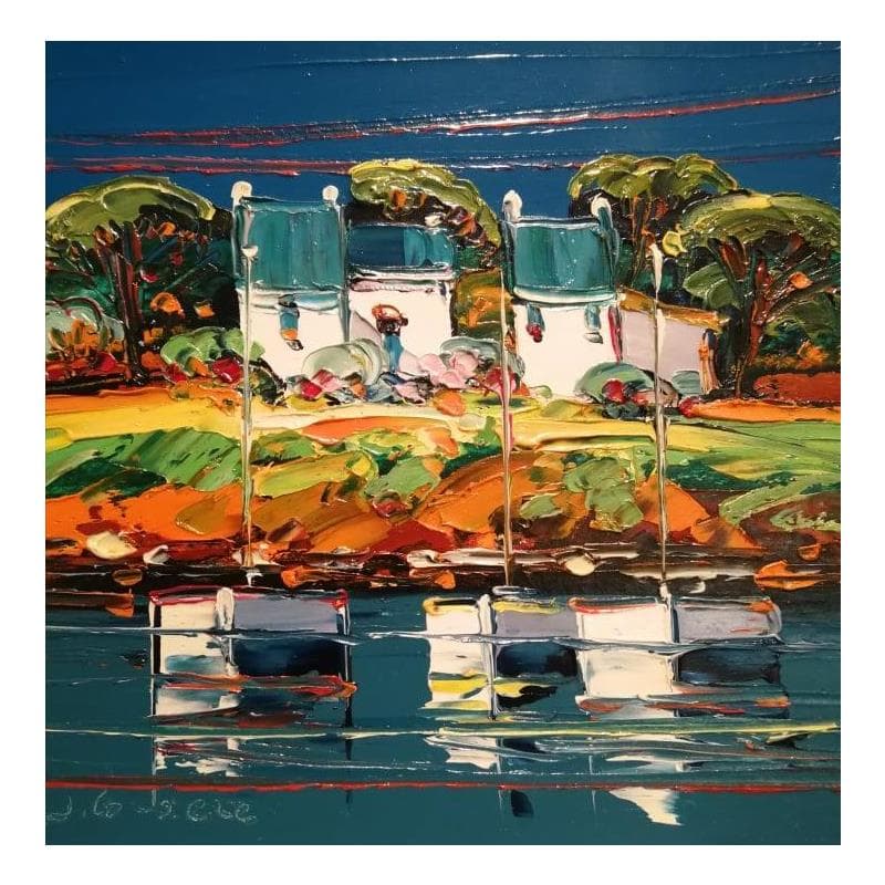 Painting Les 3 barques by Corbière Liisa | Painting Figurative Oil Landscapes