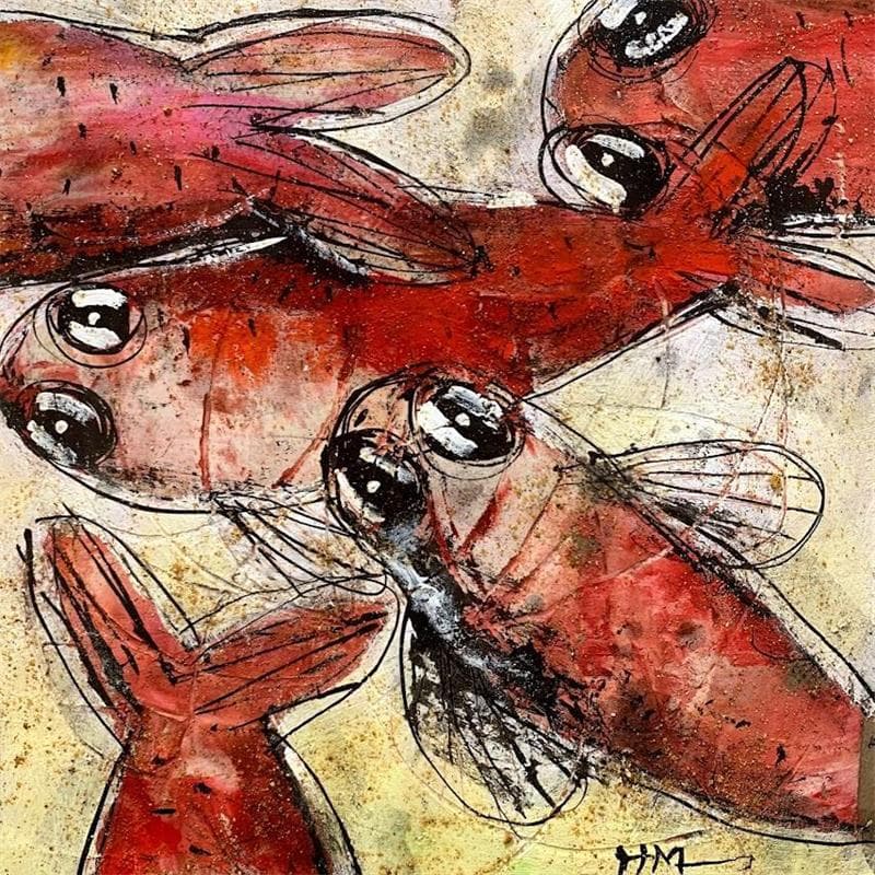 Painting 5 Fish by Maury Hervé | Painting Naive art Animals