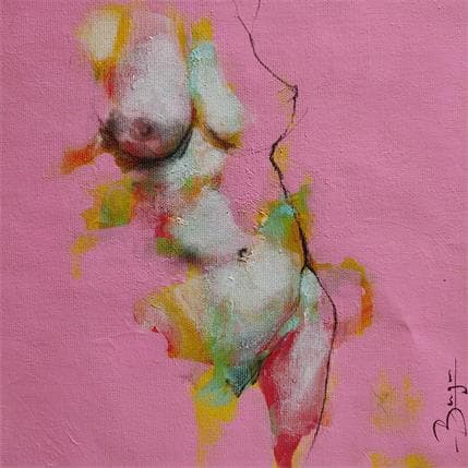 Painting Buste rose by Bergues Laurent | Painting Figurative Mixed Nude