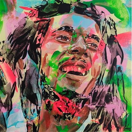 Painting Bob Marley 54 C by Cubero Nathalie | Painting Figurative Acrylic Portrait