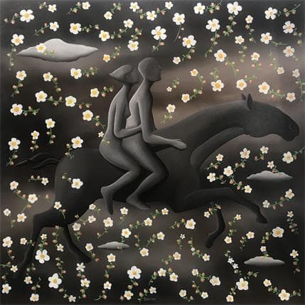 Peinture Lovers escape par Trevisan Carlo | Tableau Surréaliste Huile minimaliste