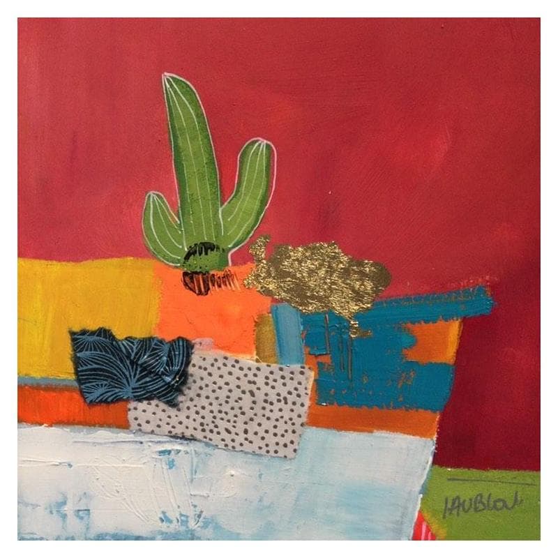 Peinture Cactus près de la riviere par Lau Blou | Tableau Abstrait Mixte Paysages