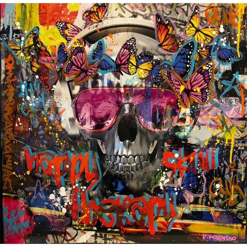 Peinture Happy Skull par Novarino Fabien | Tableau Pop-art Portraits Icones Pop