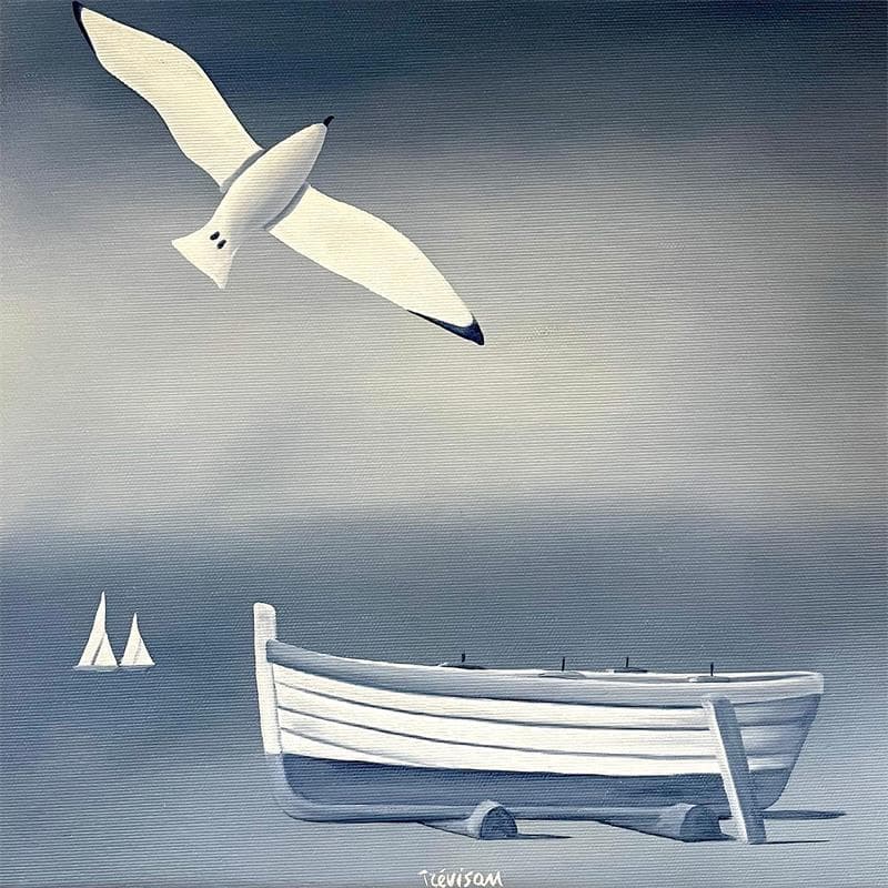 Gemälde White wooden boat von Trevisan Carlo | Gemälde Öl