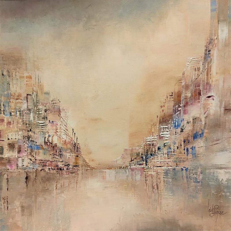 Peinture Marcher sur l'eau par Levesque Emmanuelle | Tableau Abstrait Huile Paysages Vues urbaines