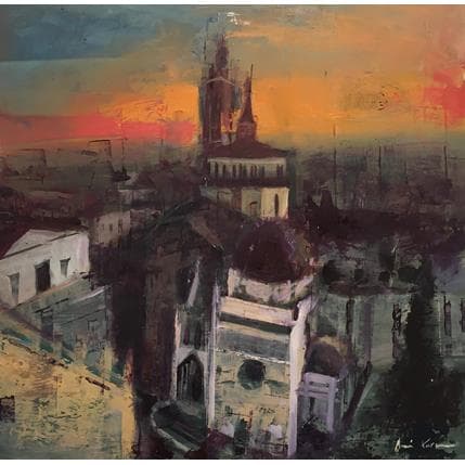 Painting Bergano sunrise by Amine Karoun | Painting Figurative Oil Urban