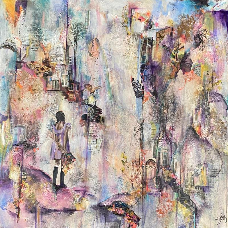 Gemälde Hope, love, embrace von Bergeron Marie-Josée | Gemälde  Acryl, Collage, Öl