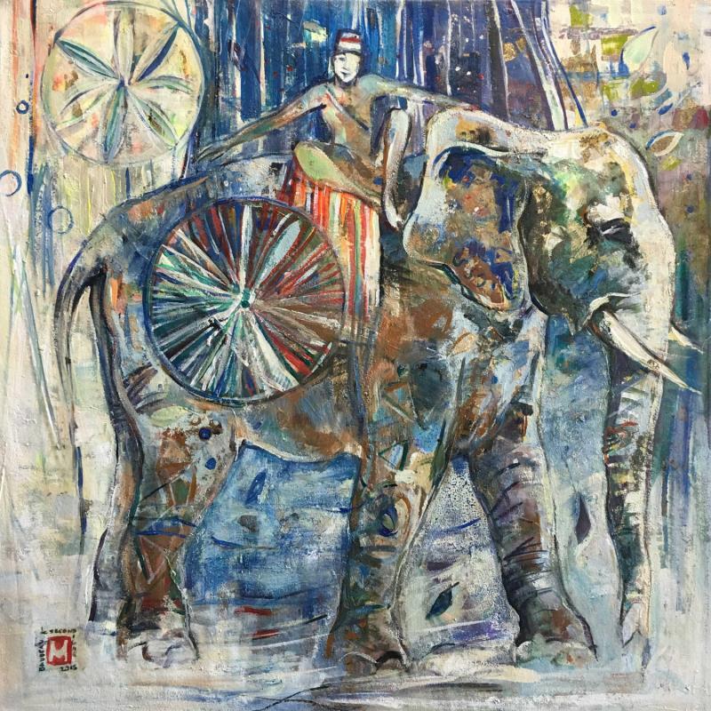 Peinture Elephant par Machi | Tableau Figuratif Acrylique, Encre, Huile Animaux, Scènes de vie